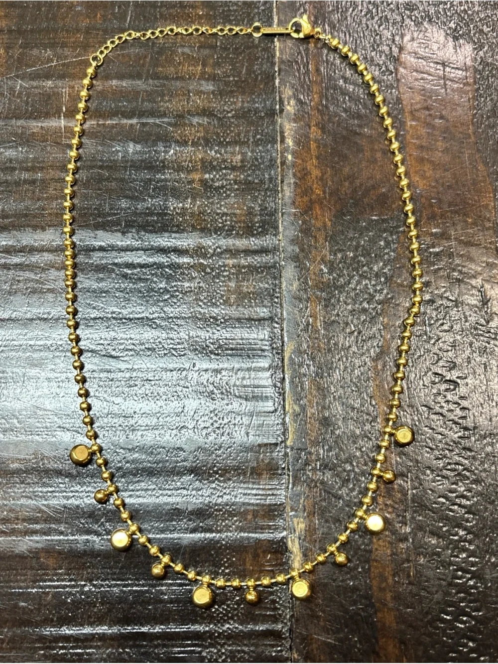 Gold Beaded Necklace with Multicolor Gemstone Charms
